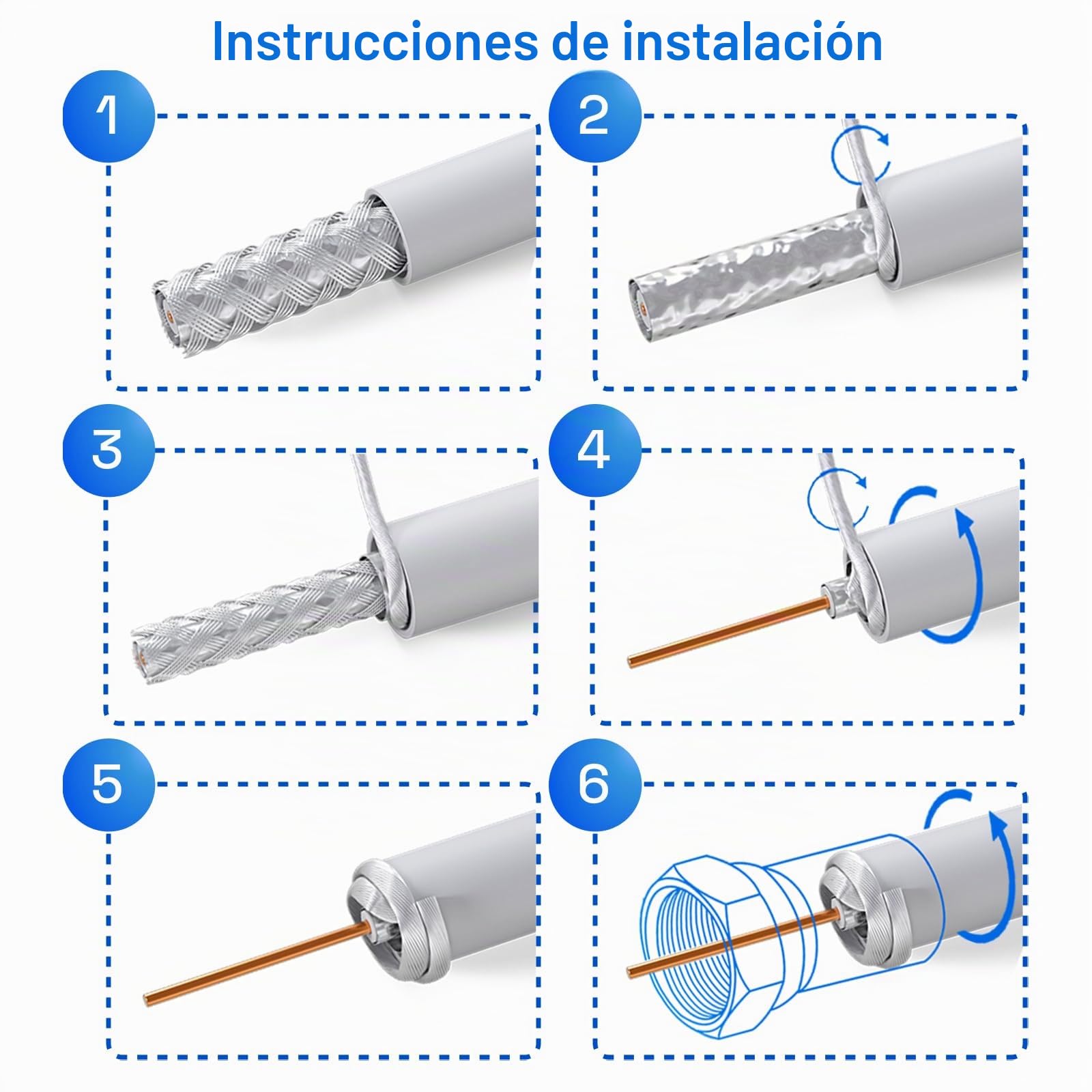 HB-DIGITAL 50m Cable Coaxial HQ-135 Cable de Antena 135dB Cable SAT 8K 4K UHD 4 Veces Apantallado Para Sistemas DVB-S / S2 DVB-C / C2 DVB-T / T2 DAB+ Radio BK + 10 F-Plug GRATIS