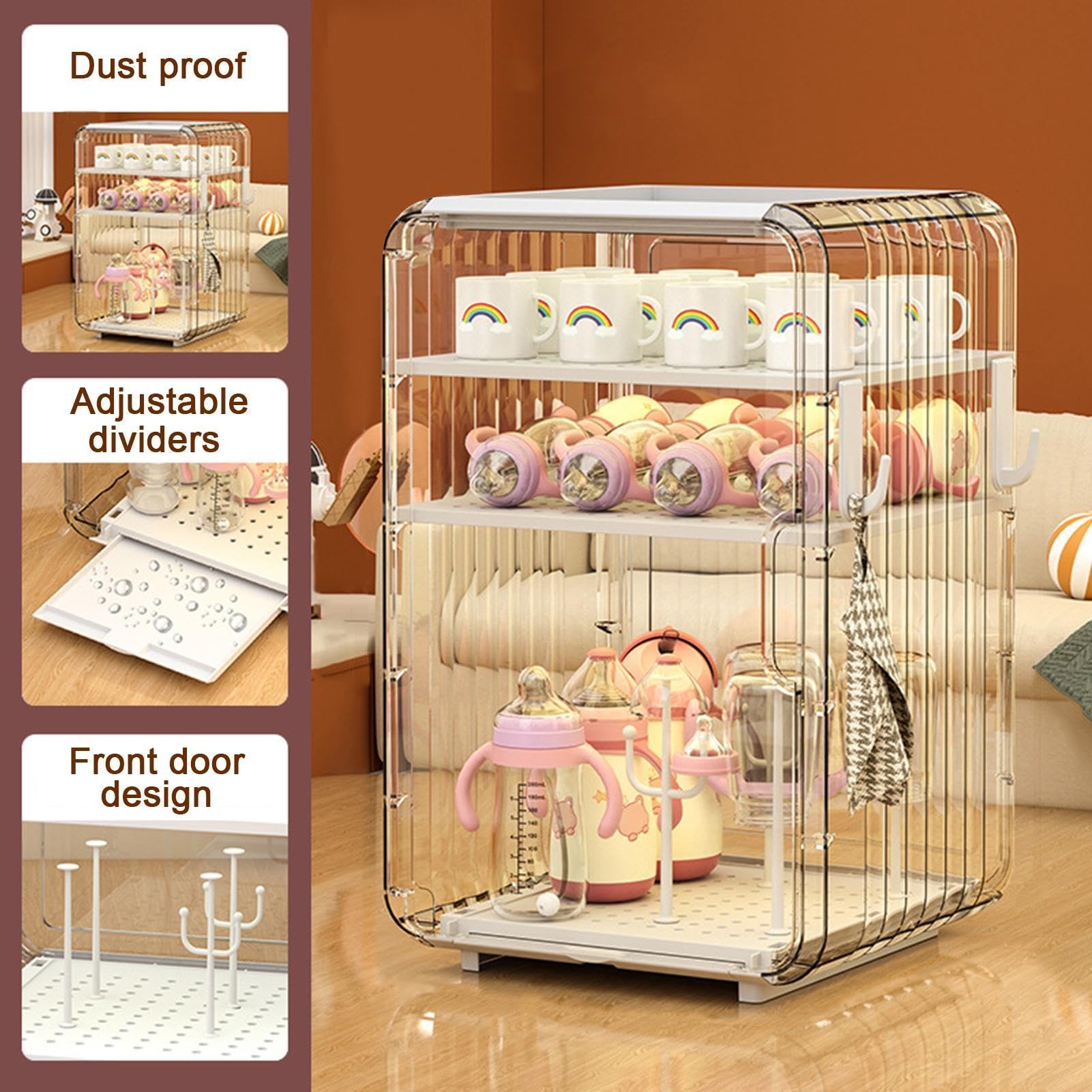 Boîte de rangement pour vaisselle de bébé – 35 x 25 x 25 cm (1 unité), égouttoir portable, organiseur pour biberons, station de séchage de cuisine anti-poussière, récipient anti-insectes pour