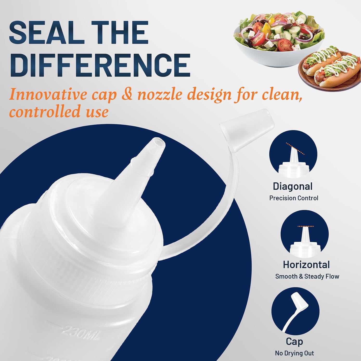 8 oz Squeeze Bottles, Plastic Condiment Squeeze Bottles for Sauces, Ketchup, Honey Jars, Squirt Bottle for Dressing, Sauce Bottle for Syrup, Oil, Dressing, Mustard, Pancake Batter - 6 Pack