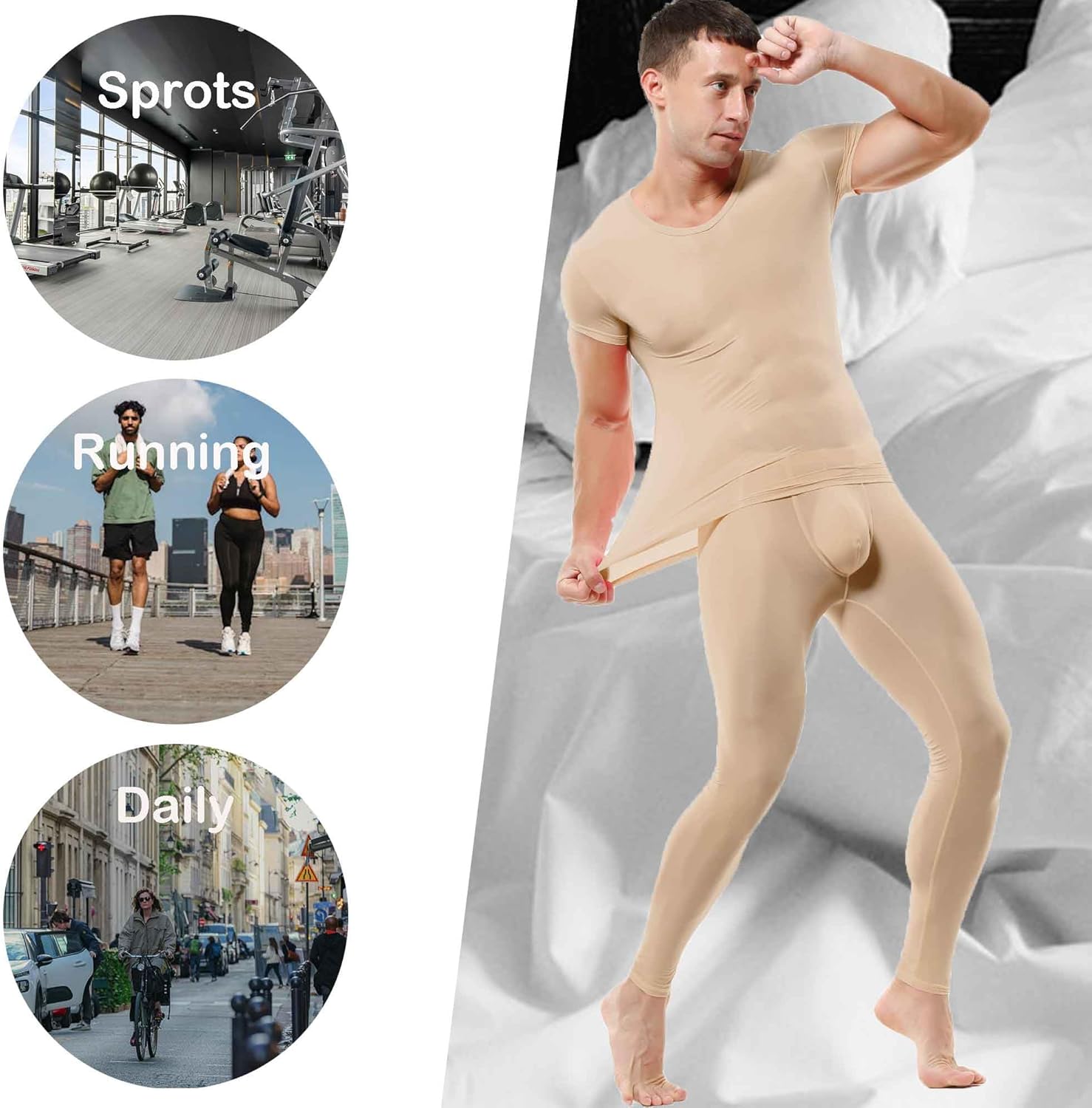 QiaTi Men's Tight Long Underwear Sexy Long Pants Soft Compression Leggings - Image 5