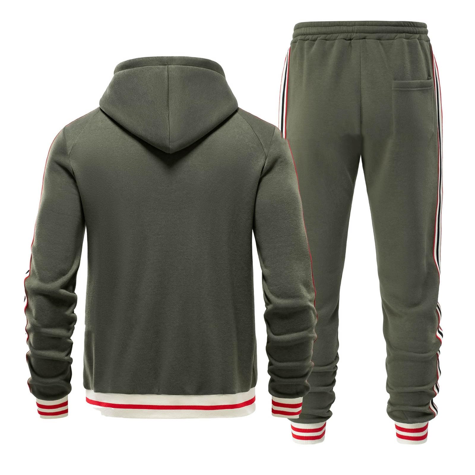 Generico Tuta Uomo Completa Strisce Zip Felpa Cappuccio Pantaloni Fitness | Strisce Laterali Sportive, Cotone Morbido e Zip Frontale, Ideale per Palestra e Tempo Libero