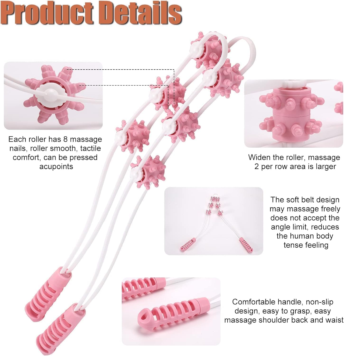 Manual Back Massager for Back Pain Relief, 6 Trigger Point Balls, Rope Roller for Legs, Waist, Neck & Shoulder