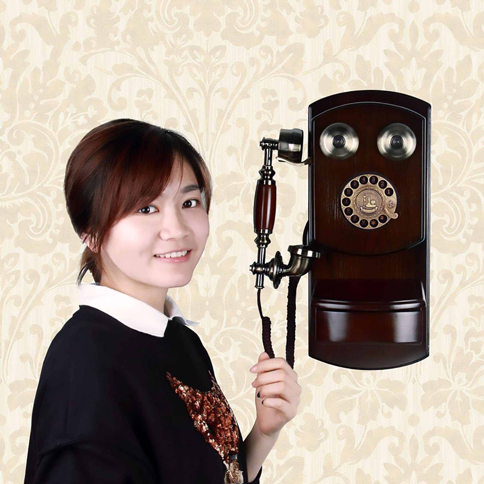 Amazon.co.jp: レトロウッドヴィンテージ固定電話壁掛けホーム