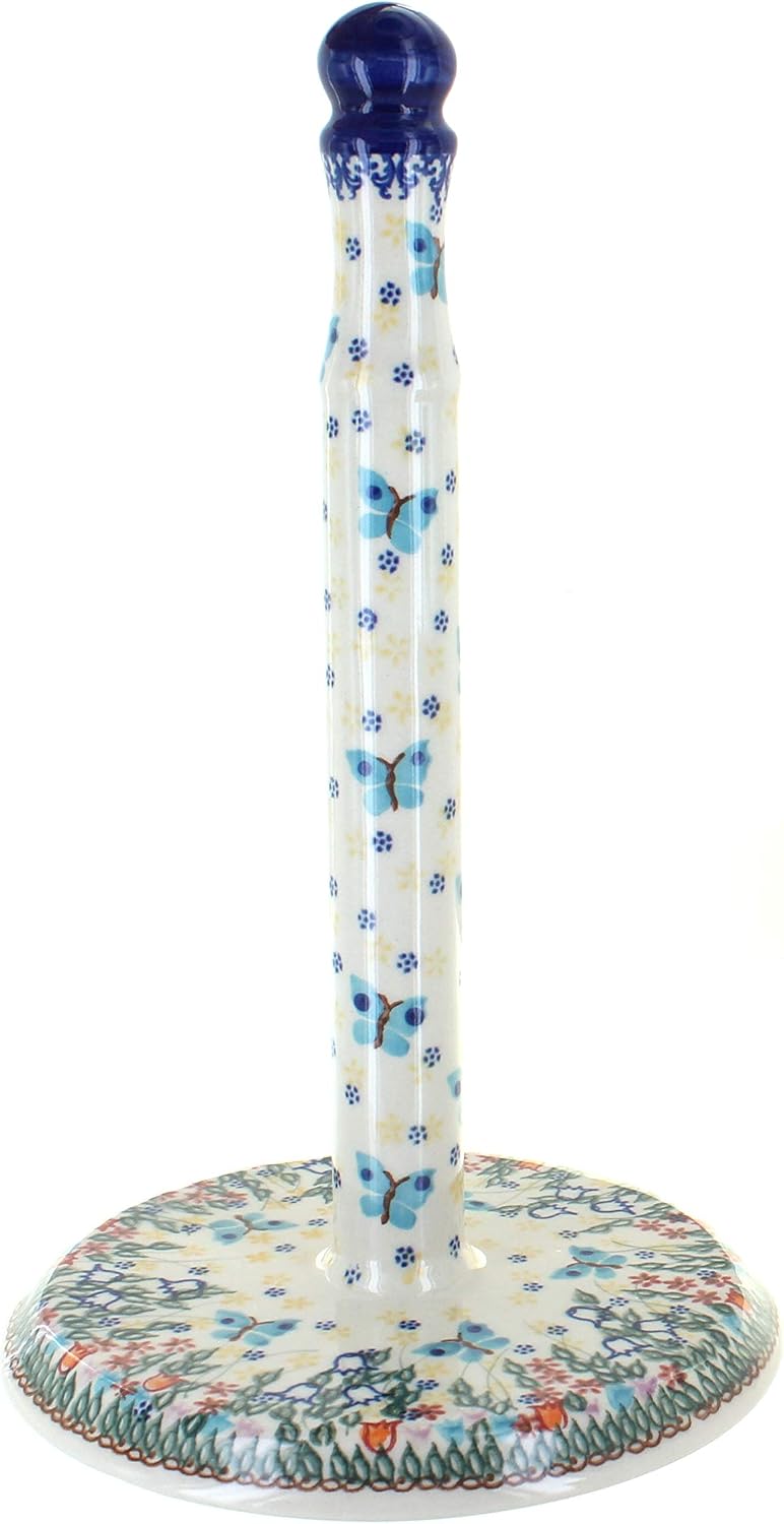 Blue Rose Polish Pottery - Blue Garden of Eden Paper Towel Holder - 7.5" Tall - Perfect Countertop Storage for Paper Towels
