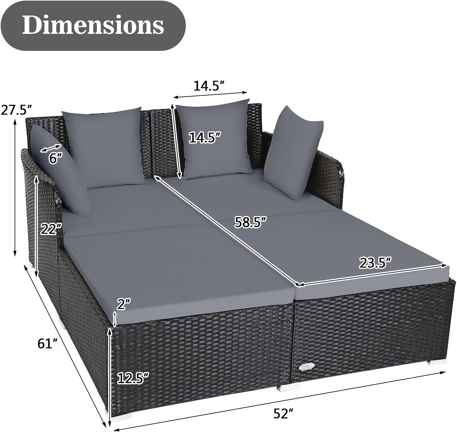 Close-up of the daybed cushion showing the zipper for removable cover and fabric texture