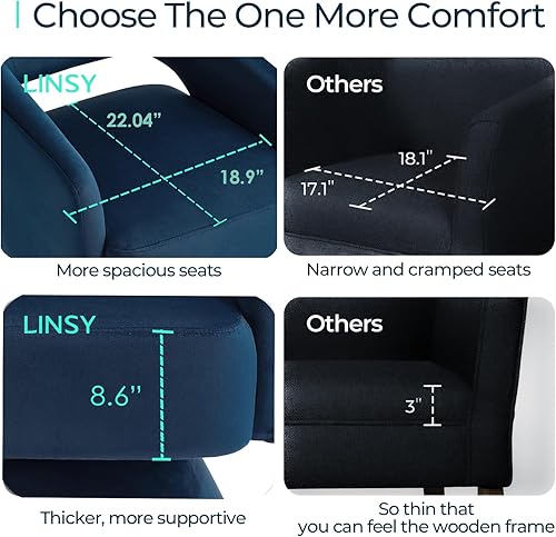 Miniatura 6 de LINSY Silla giratoria de barril 360, moderna silla giratoria Boucle, sillas redondas de terciopelo azul con brazos, silla de barril pequeño para