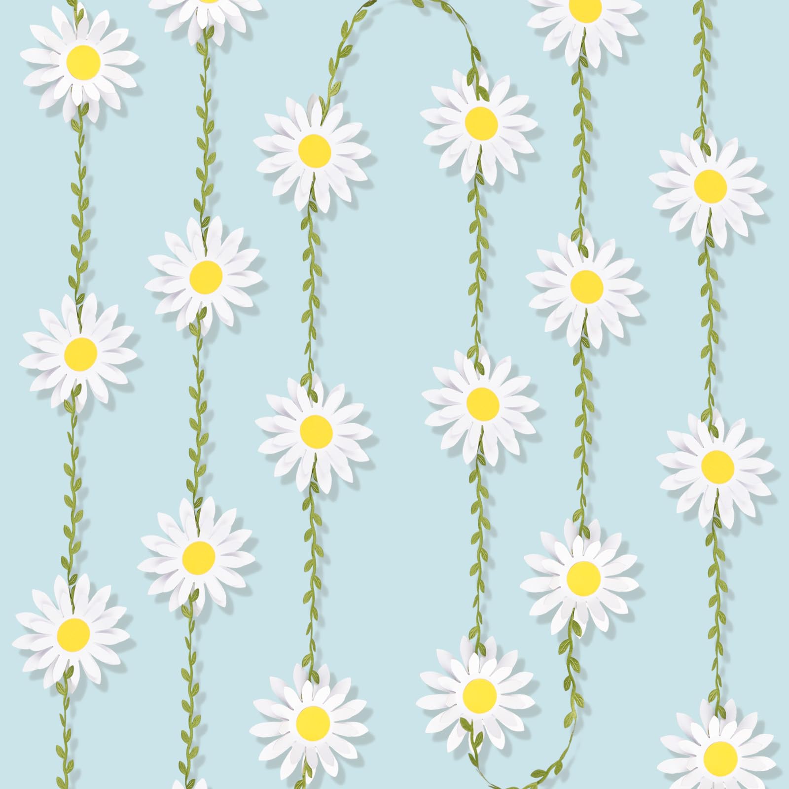 BLMHTWO 3PCS 3D Daisy Flower Garlands, Daisy Flower Banner Garland White Paper Wildflower Garlands Hanging Garland Banner for Wedding Backdrop Spring Party Decorations