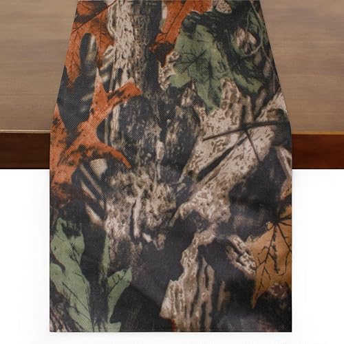 Table Runner Fall Maple Leaves, Rustic Linen Table Cloth, Kitchen Dining Table Decoration for Home Party Decor 13 x 48 Inches