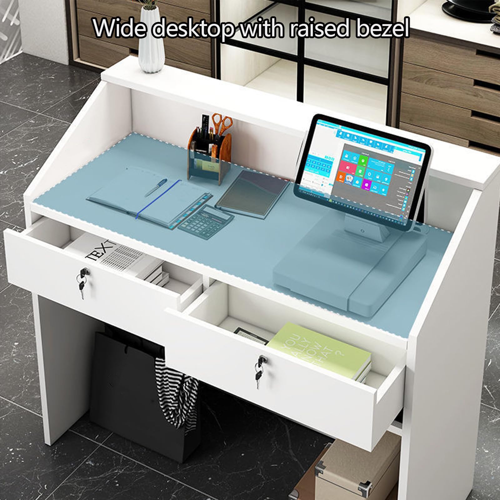 Rezeption Modern, Büroschreibtisch, Moderne Einzelhandelskasse mit Schubladen, Rezeptionstresen für Kassenbüro/Schönheit A,L80cm