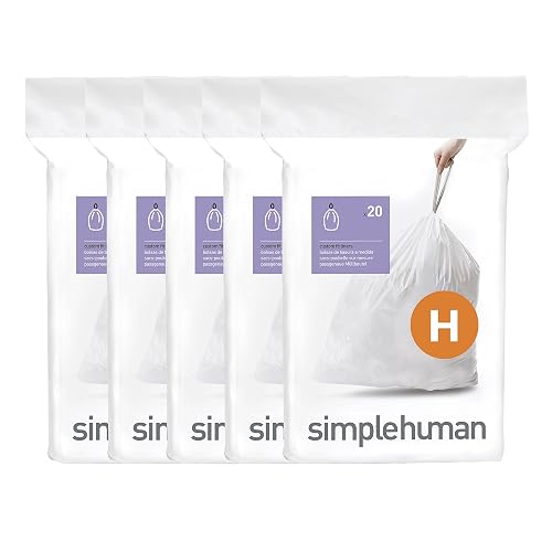 simplehuman Code H 100 Count Custom Fit Liners, Drawstring Kitchen Trash Bags, One-by-One Mess-Free Dispense, Extra Thick & Double Seamed, 50% PCR Plastic, 30-35 Liter / 8-9 Gallon, White