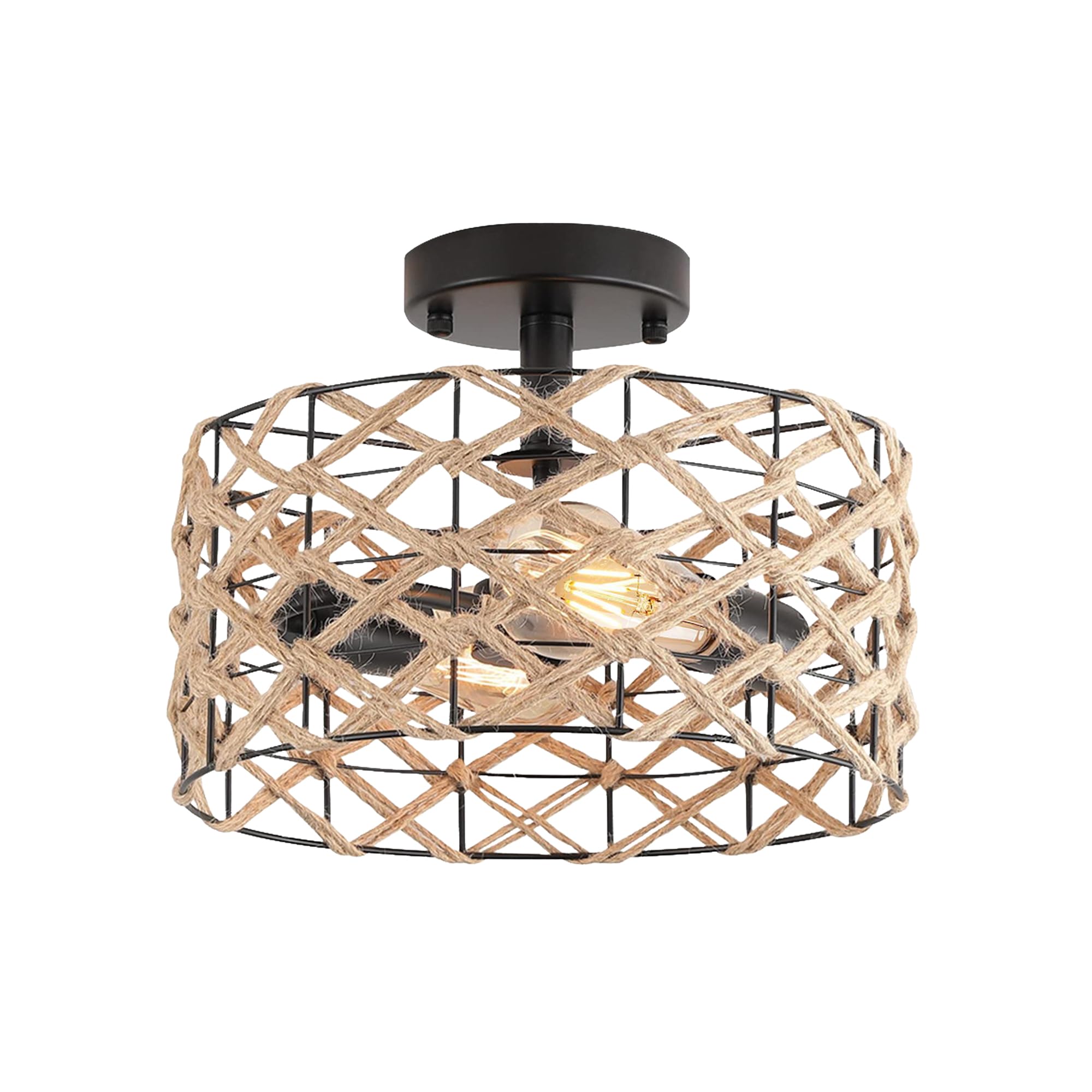 SKIVTGLAMP 3 Lights RV Twine Braiding Wall Light with 12V Retro RV Decorative Light RV Ceiling Light Dome Shape Fixtures Ceiling Mount, E26 E27 Industrial Semi Flush Mount for RV Camper,Black