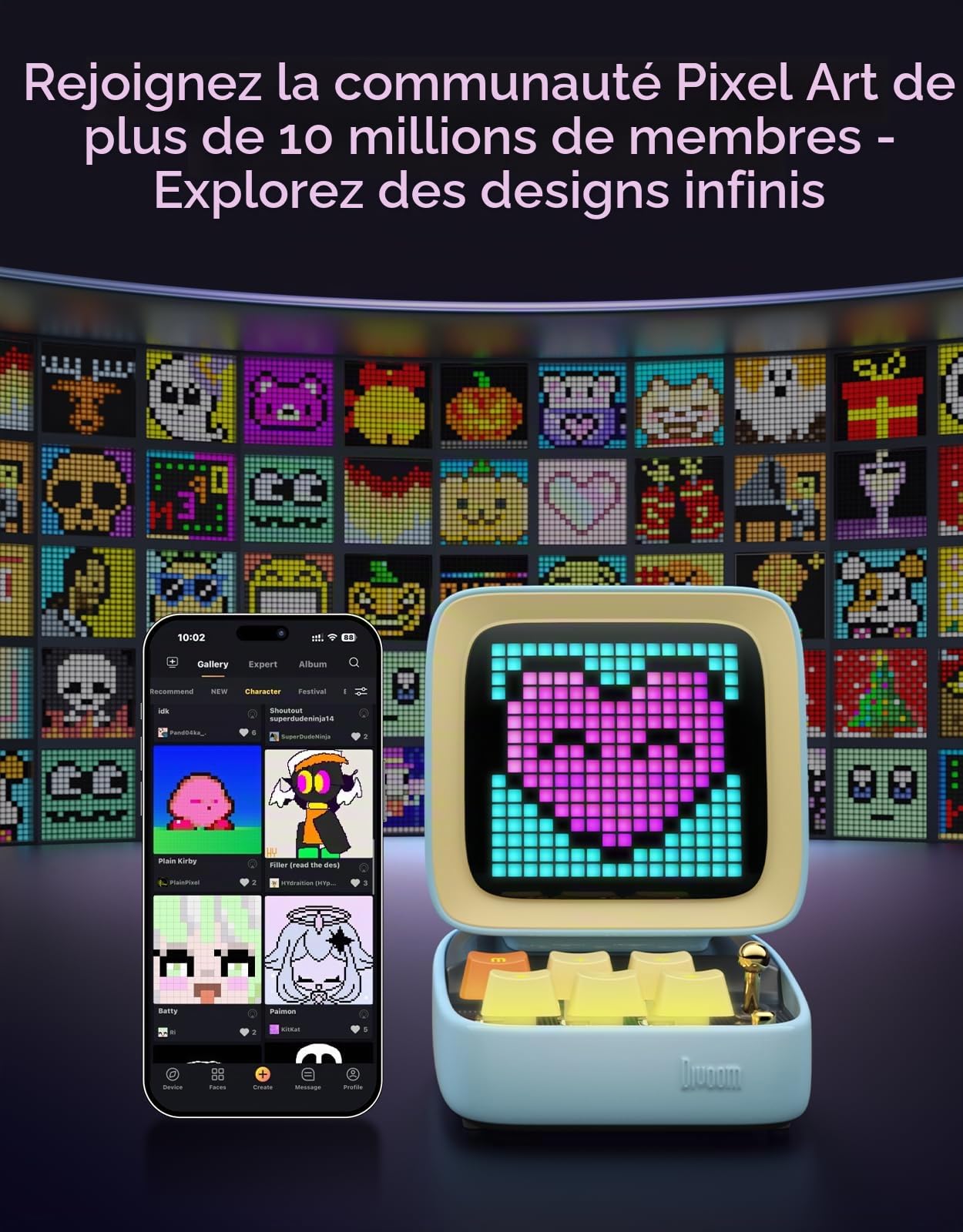 Divoom Ditoo Haut-Parleur Bluetooth Portable avec Rétro Écran Pixel, Contrôle de l'Application Smartphone/Claviers Mécaniques Rétroéclairés RVB (Bleu)
