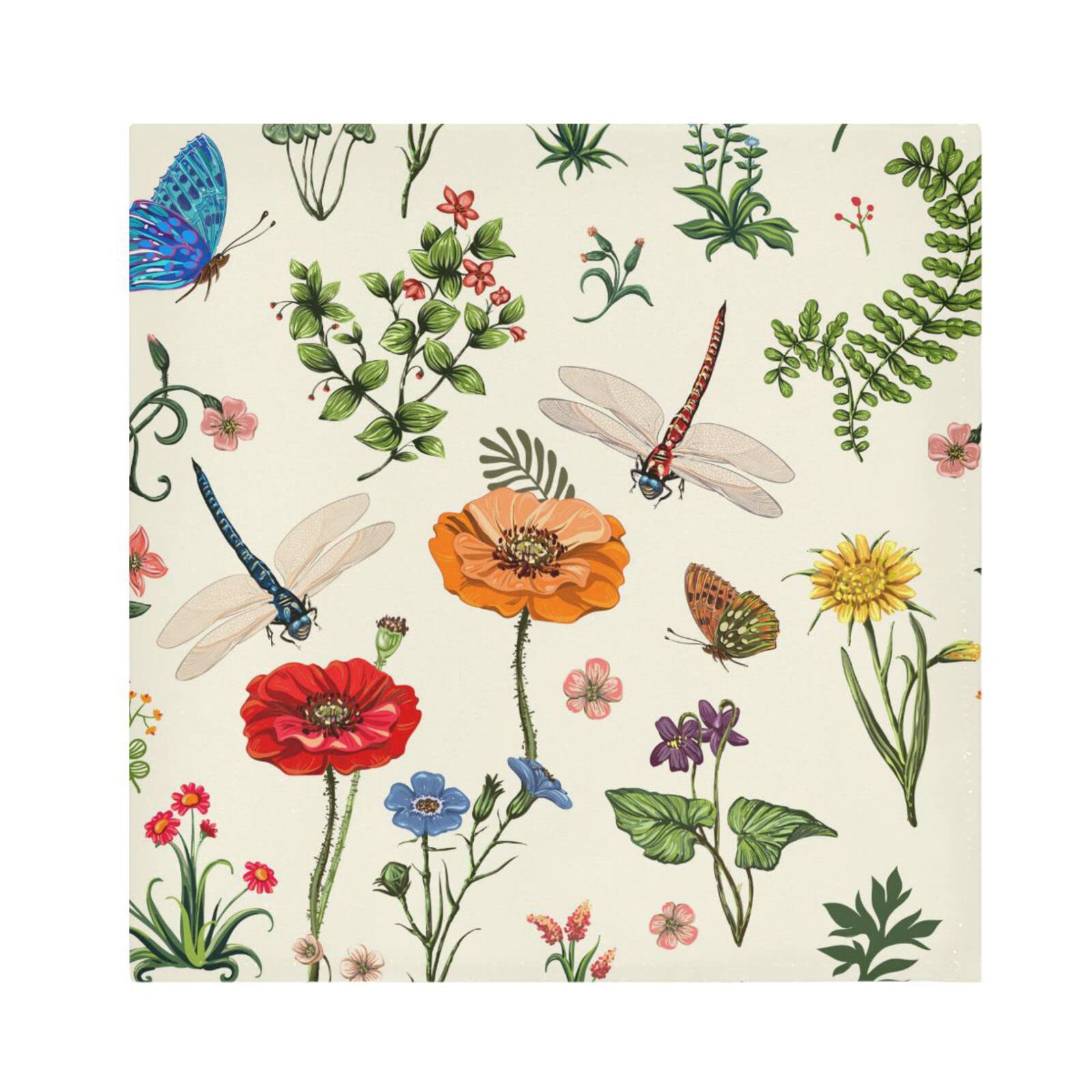 Summer Dragonfly Cloth Napkins Set of 6 Vintage Butterfly Floral Dinner Napkin for Dining Table Kitchen Daily Party Housewarming Farmhouse Decor 20x20 Inch Washable
