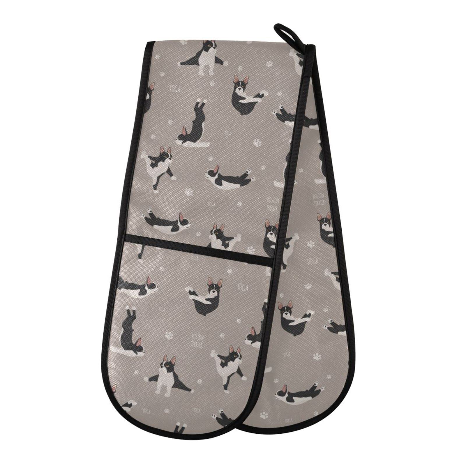 Double Oven Gloves Cute French Bulldog Yoga Heat Resistant Pot Holder Oven Mitt Gloves for BBQ Cooking Baking Grilling Microwave โ image 1