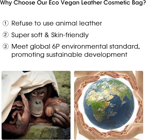 Miniatura 3 de Wandering Nature Bolsa de maquillaje, organizador de maquillaje de viaje, bolsa de brochas para cosméticos, para mujeres, de cuero vegano ecológico,