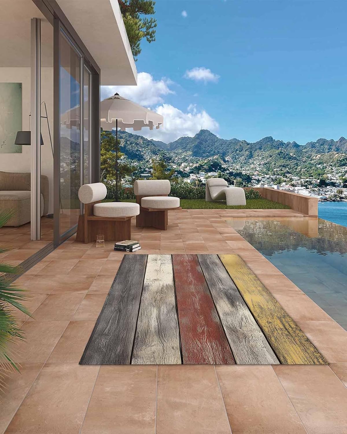 Outdoor Rug 4x6 ft Brown Black Wood Grain Outdoor Large Area Rug Non Slip Rubber Vintage Wooden Front Door Mat RV Rug Camping Carpet Patio Outdoor Rugs for Backyard Balcony Deck Porch Indoor Outside