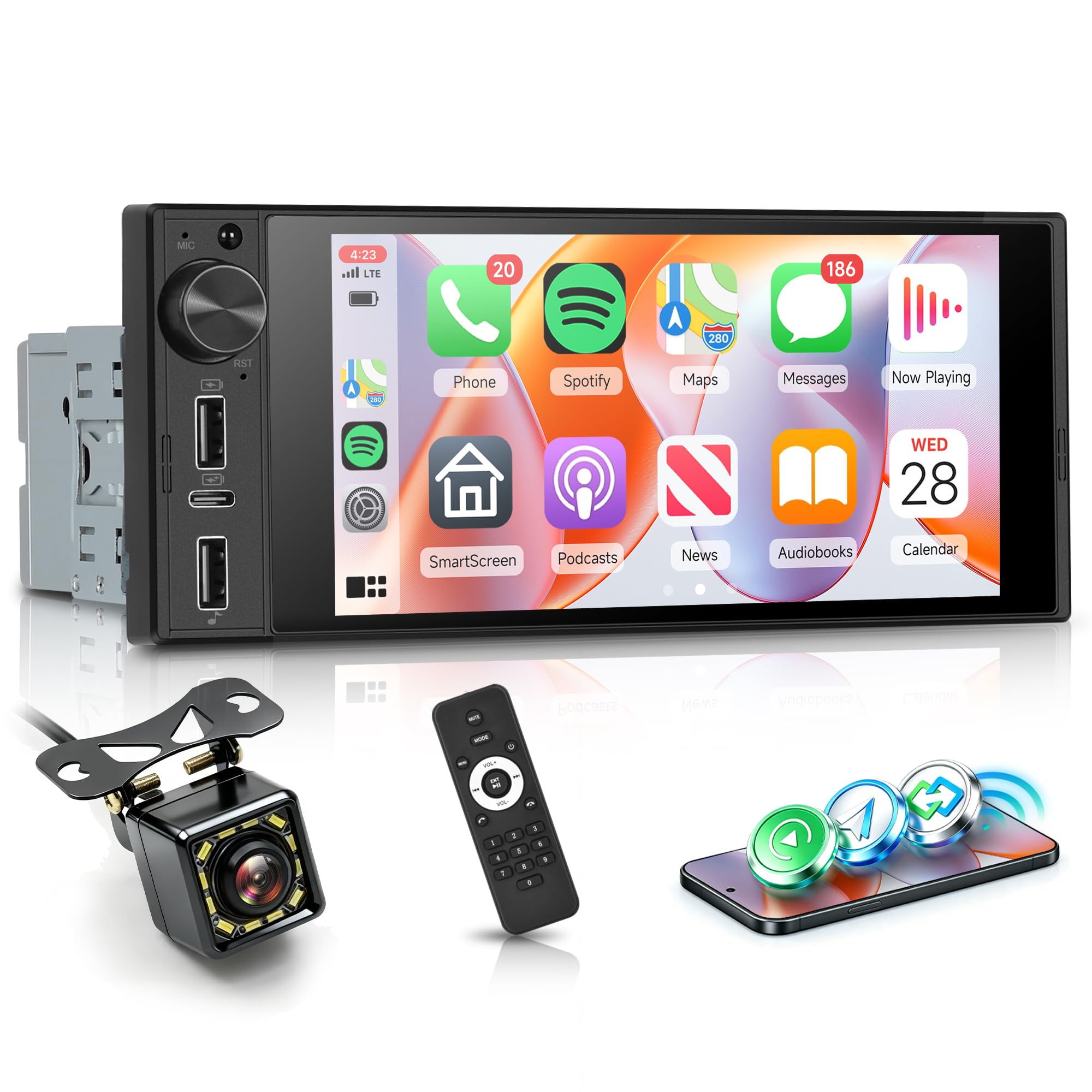 1DIN2DIN Android カーステレオ タッチスクリーン 6+128GB Amazon.com: Single Din 6 Inch Incell Touch Screen Car Stereo