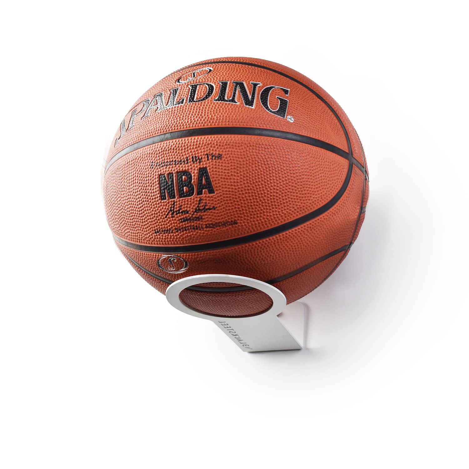 BlackSteel Wall Mount Display Ball Storage Bracket Football Stand Holder Rack for Basketball, Rugby, Soccer - British Steel - Powder Coated White - 50x175x80 mm (White)