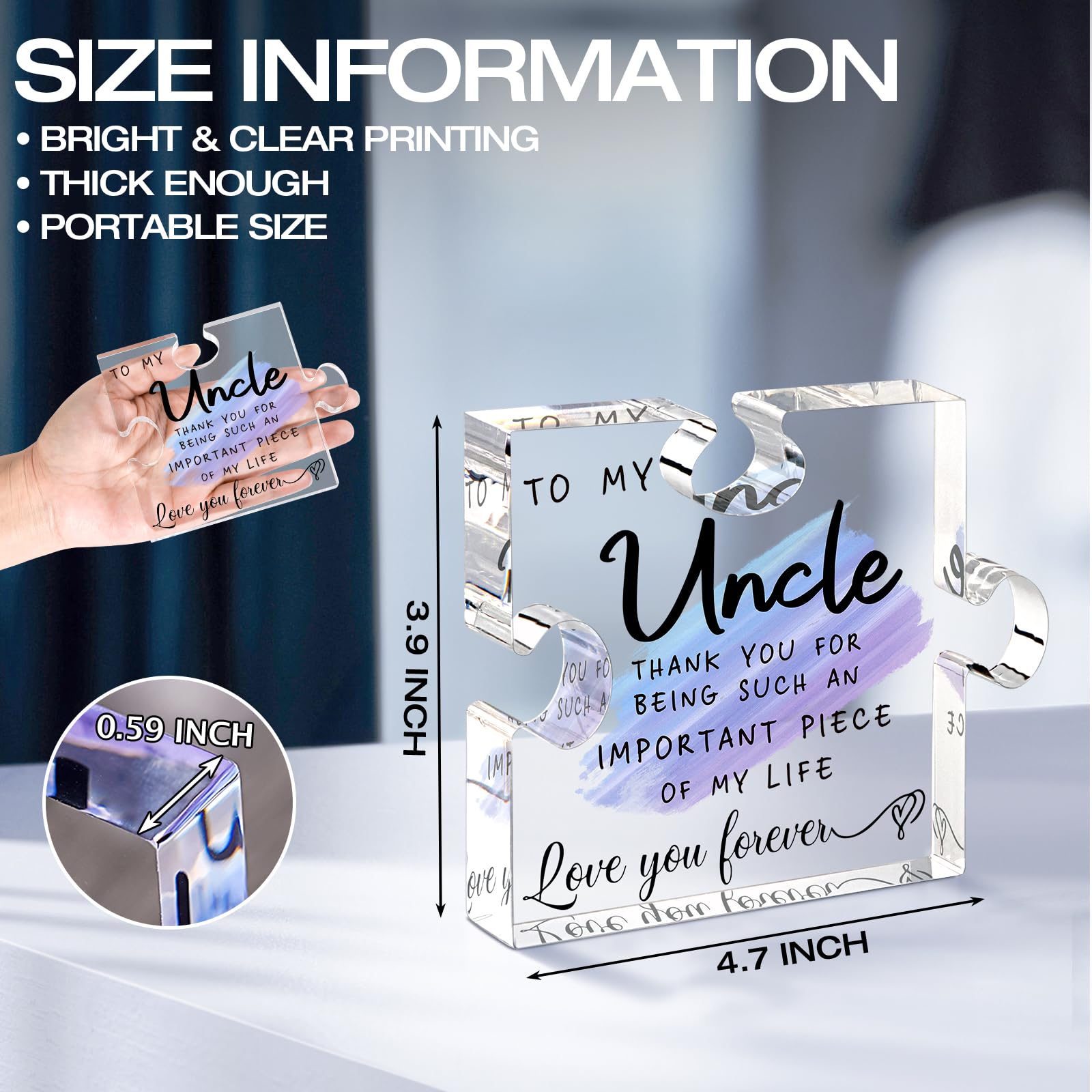 Uncle Gifts Best Uncle Ever Gifts from Niece Nephew - Acrylic Plaque with Sayings for Fathers Day, Birthday, Thanksgiving, Christmas - Desk Decoration
