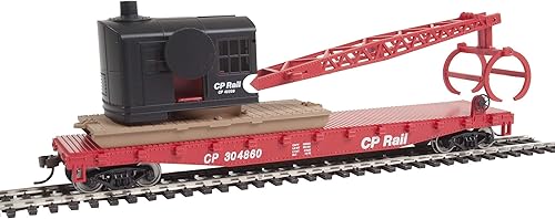 Walthers Trainline HO Scale Model Flatcar con grúa de tala - Canadian Pacific 304860, rojo, negro, logotipo Multimark