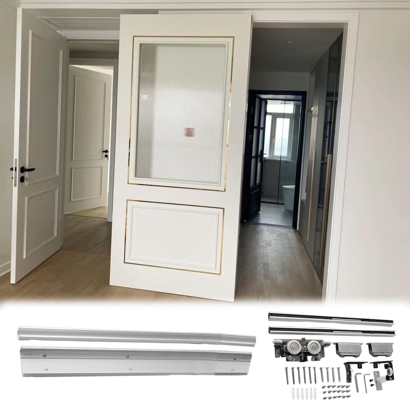 Modern Sliding Door Hardware Kit, Aluminum Soft Close Hidden Track System for Interior Single Doors, Soft and Quiet Operation with Mounting Hardware(51.2in(130cm))