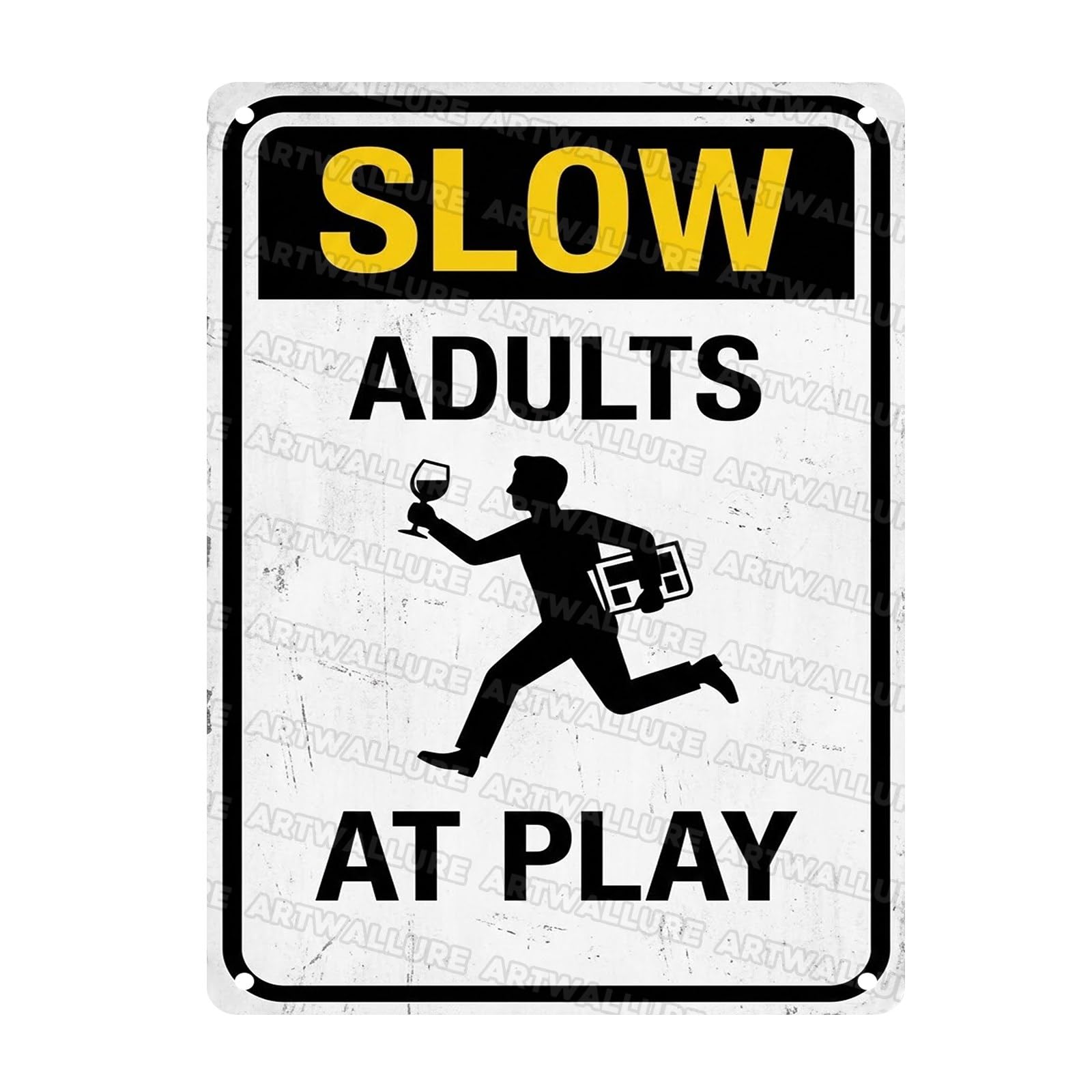 Metal Tin Sign Novelty Decor Funny Drinking Sign Slow Adults At Play Humor Poster Adults Wine Lovers Bar Pub Man Cave Patio Backyard 12x16Inch