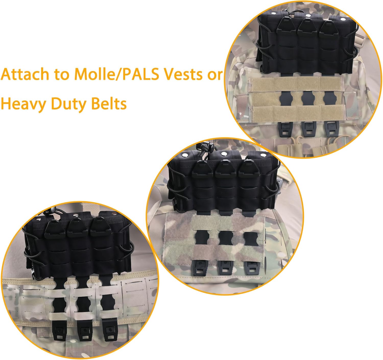 Pistol Mag Pouch 9mm Open-Top, Double & Triple MOLLE Magazine Pouch for Tactical Reload, Fits Glock SIG Beretta 1911 for Belt & Plate Carrier