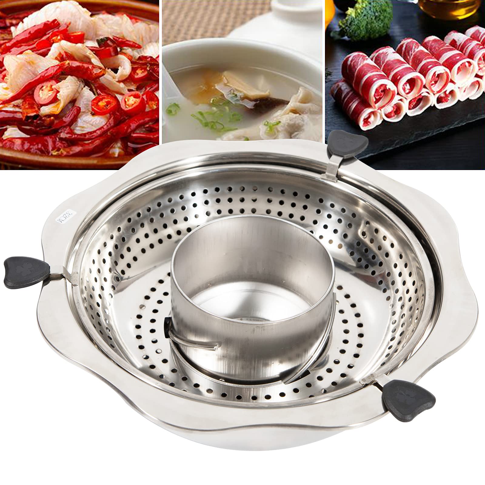 Delavala Steel Hot Pot With Divider And Glass Lid - Shabu Shabu Set For Induction Cooktop And