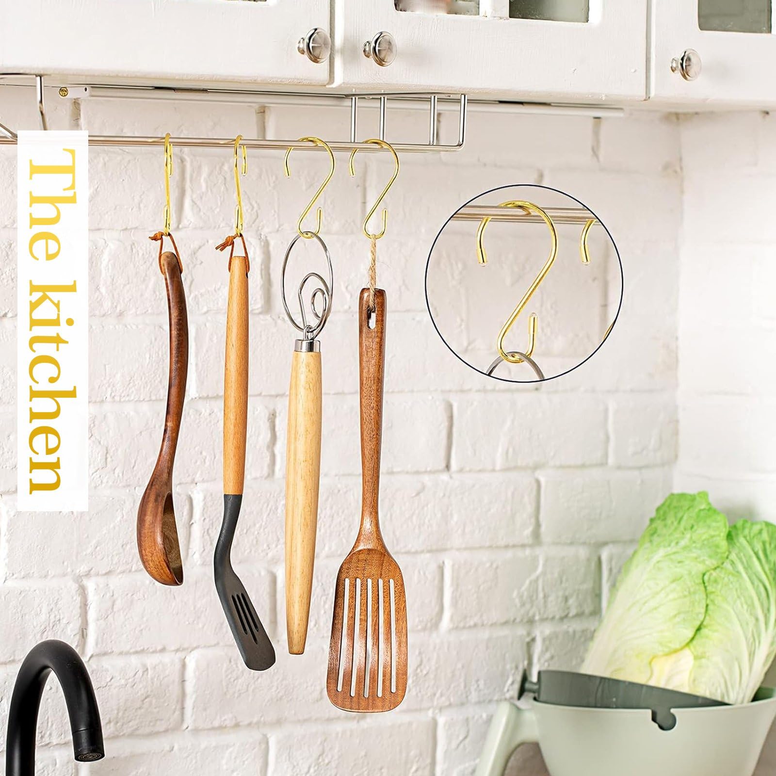 Hotop Ganchos de acero inoxidable en forma de S de 3.15 pulgadas, ganchos de metal para colgar cortinas, sartenes, tazas, plantas, bolsos, jeans, toallas (dorado, 100 piezas)