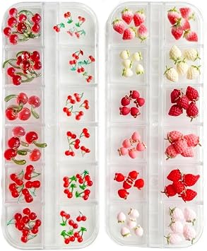 2Boxes Cherry Strawberry Nail Charms Resin Flatback Nail Gems for Women