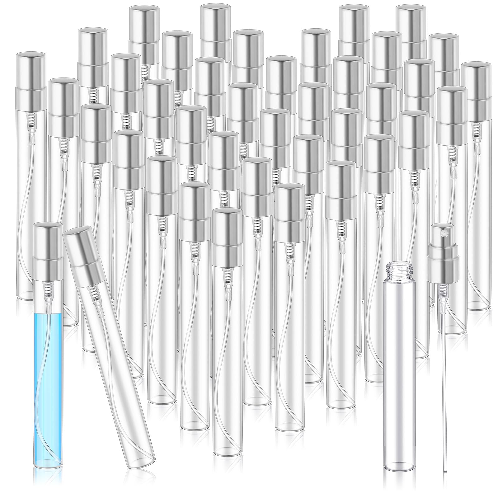 Zhehao 50 Pcs Mini Spray Bottles 10 ml Clear Glass Perfume Bottles Refillable Fine Mist Perfume Atomizer Portable Empty Sample Containers for Cleaning