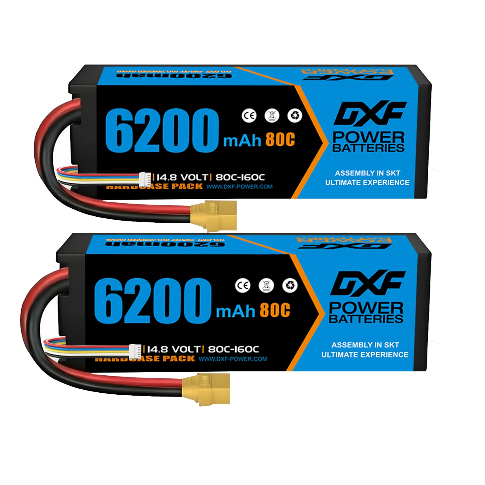 DXF Batteria LiPo 4S 14.8V 6200mAh 80C Spina XT90 Auto RC Truck Buggy 1/8 1/10 Alte Prestazioni Potente Affidabile Esperienza Decennale Gare Racing Modellismo 2 Pezzi