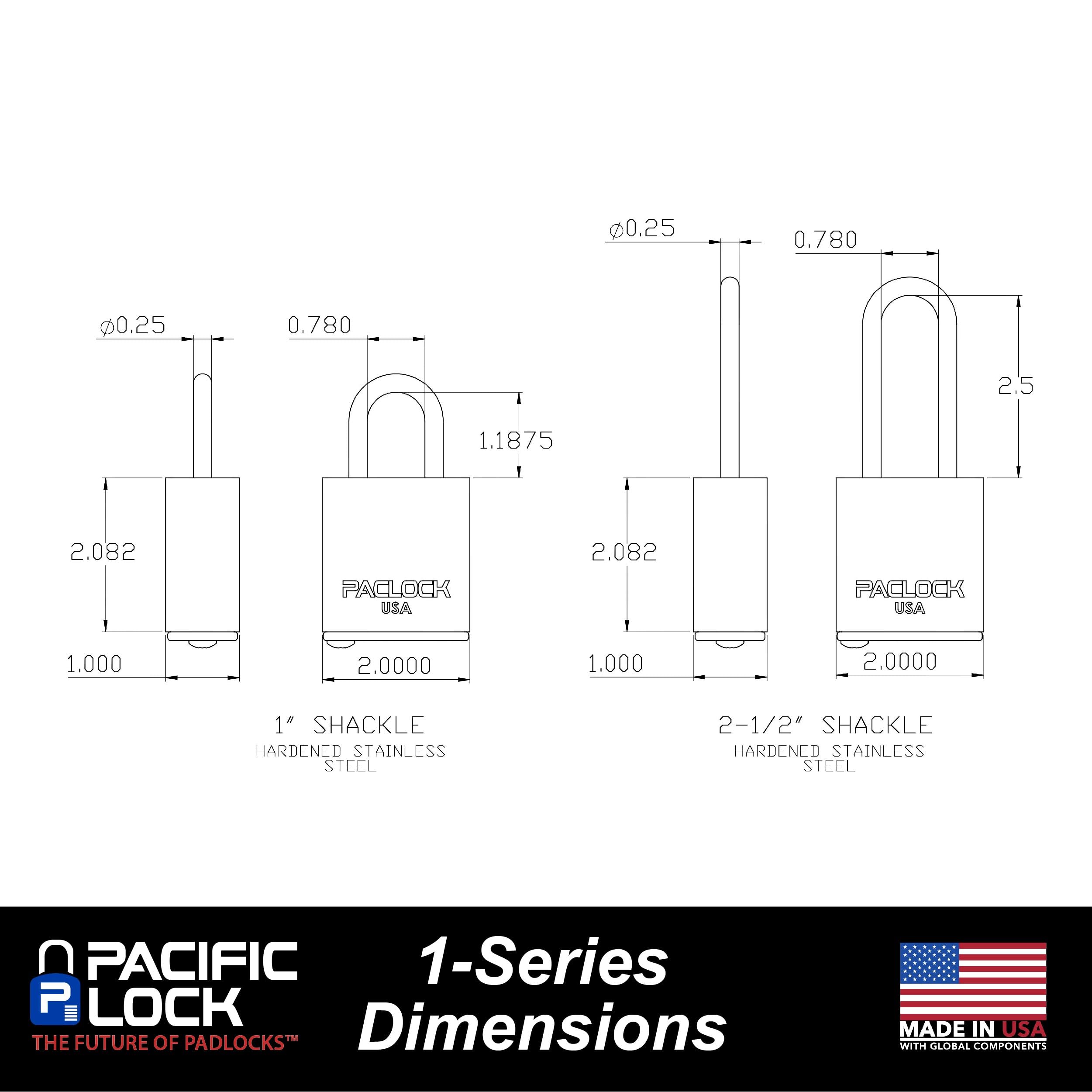 PACLOCK Kłódka serii 1, UCS, twarda średnica 0,6 cm. Szekla ze stali nierdzewnej, wysokość 5-1,3 cm, wysokowydajny 6-pinowy cylinder, inny klucz z 2 kluczami, niebieski