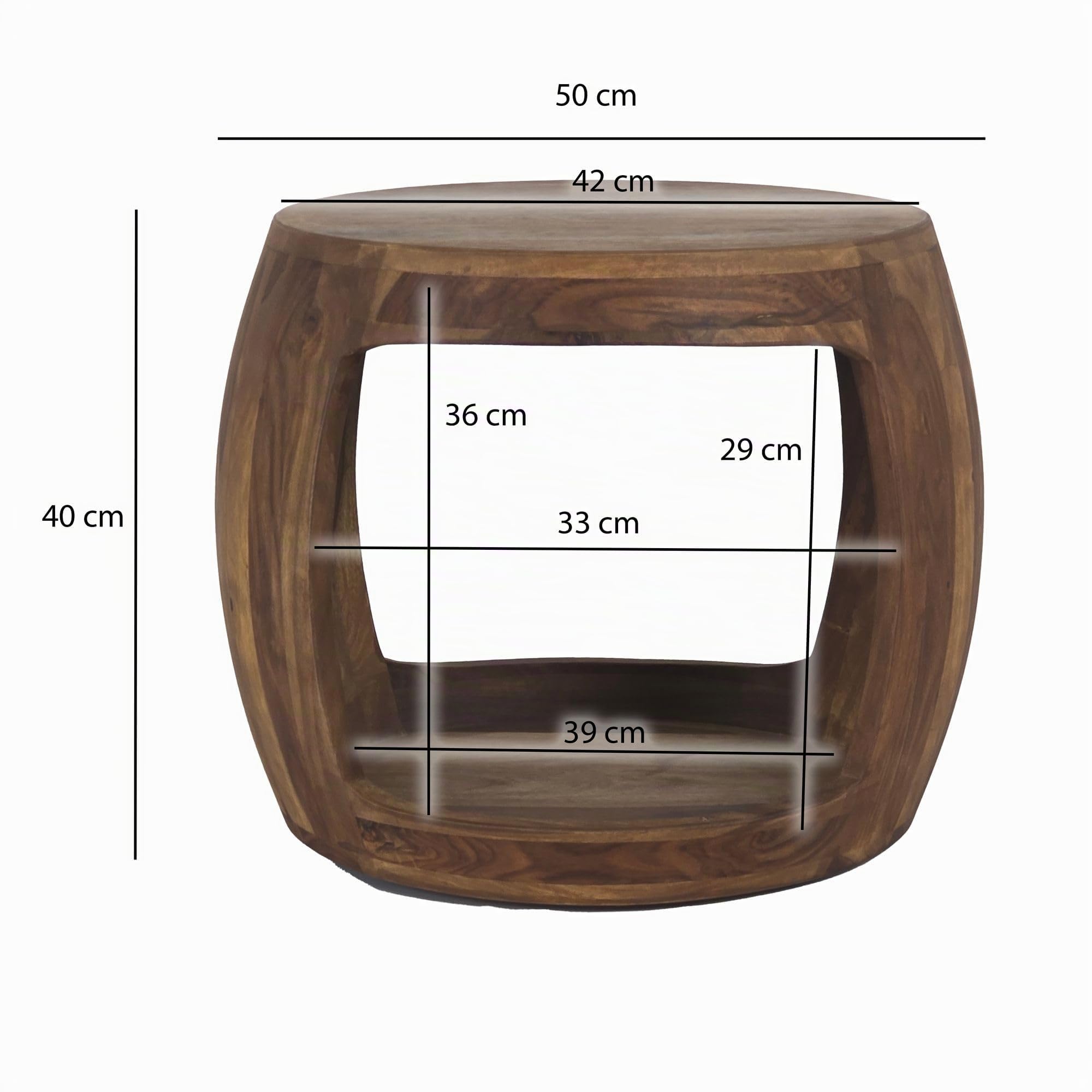 FineBuy Beistelltisch Rund 50x50x40 cm Sheesham Massivholz, Ablage