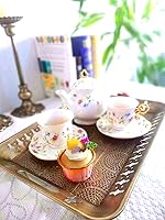 Vista 4 de Bandeja decorativa rectangular de metal de 16 pulgadas, color dorado champán con decoración de filigrana para mesa auxiliar, baño, tocador, centros