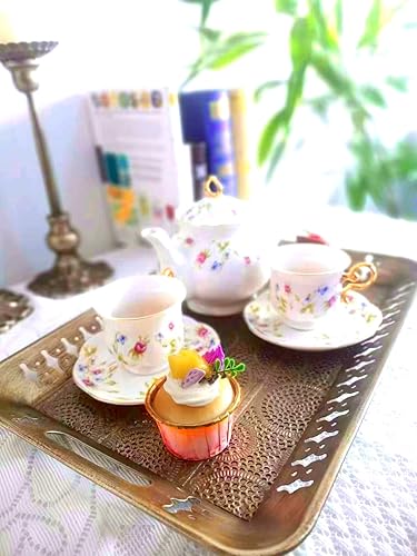 Miniatura 4 de Bandeja de metal decorativa rectangular resistente de 16 pulgadas con decoración de filigrana en oro champán, bandeja de metal para servir, bandeja