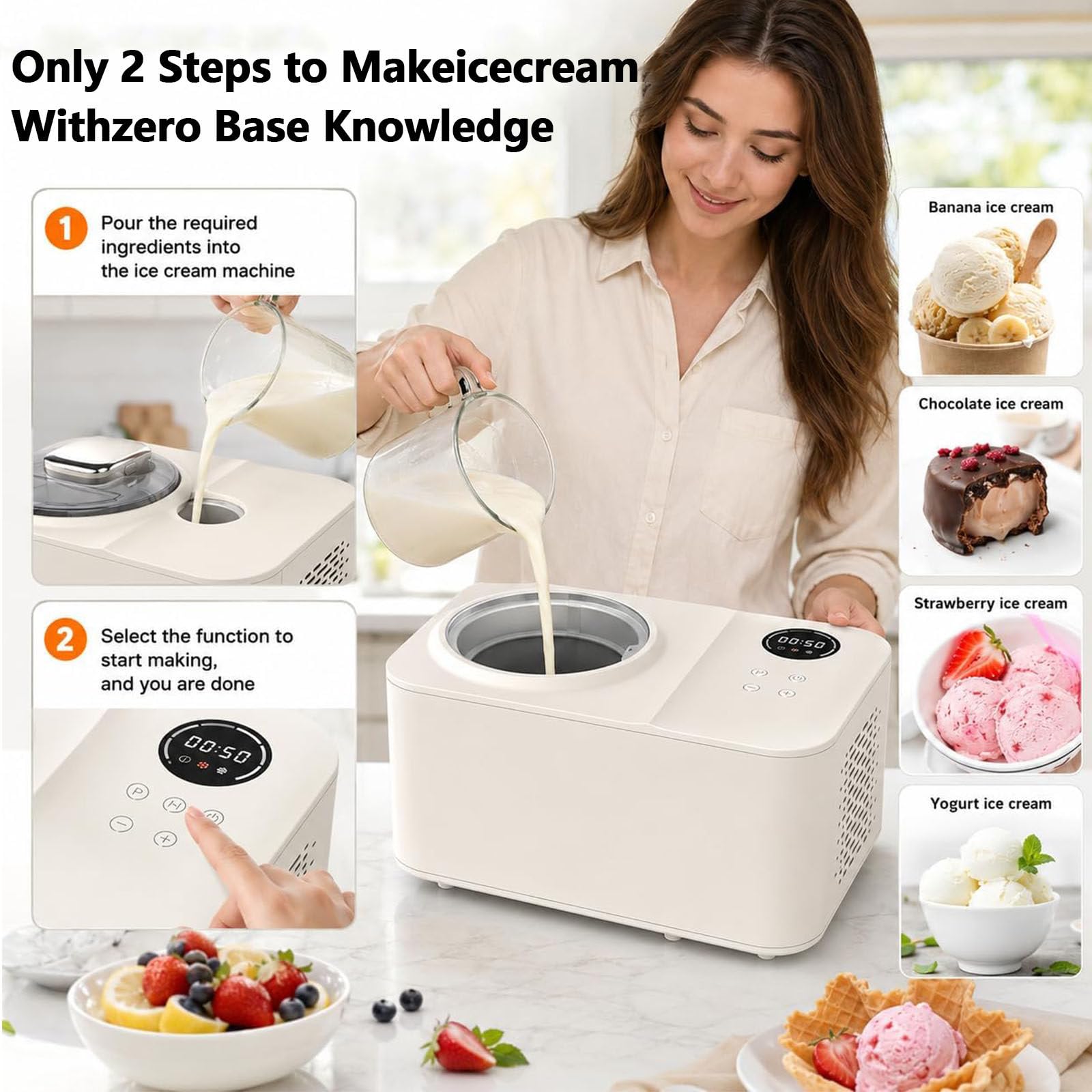 Mini Macchina per Gelato in Acciaio Inossidabile, 1,2 L Automatica per Servire Dolci, con Display a LED per Una Facile Pulizia, Ideale per Snack Bar E Uso Familiare