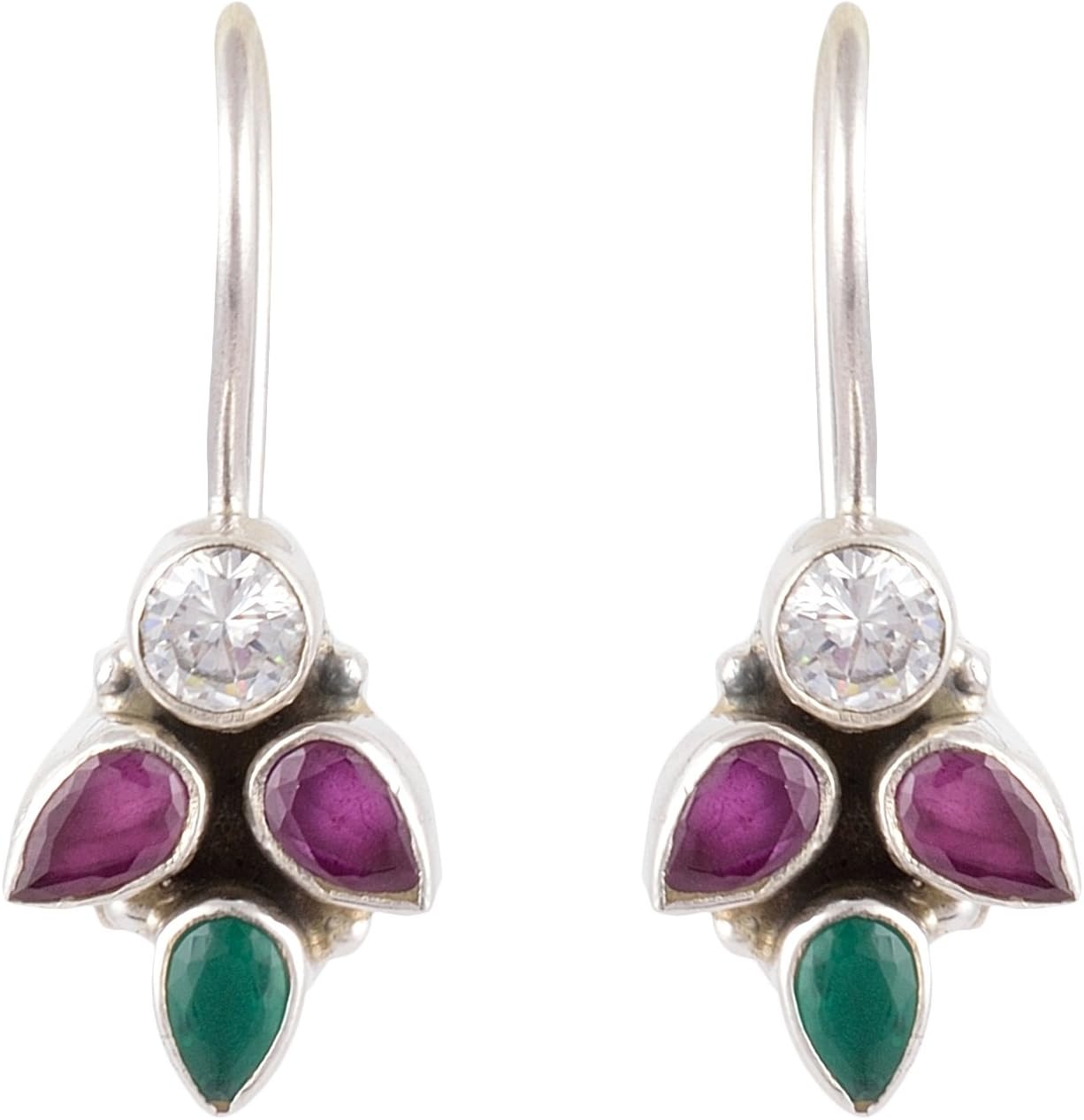 HANDICRAFT FASHION POINT92.5 Sterling Silver Emerald Zircon Silver Earrings for Women