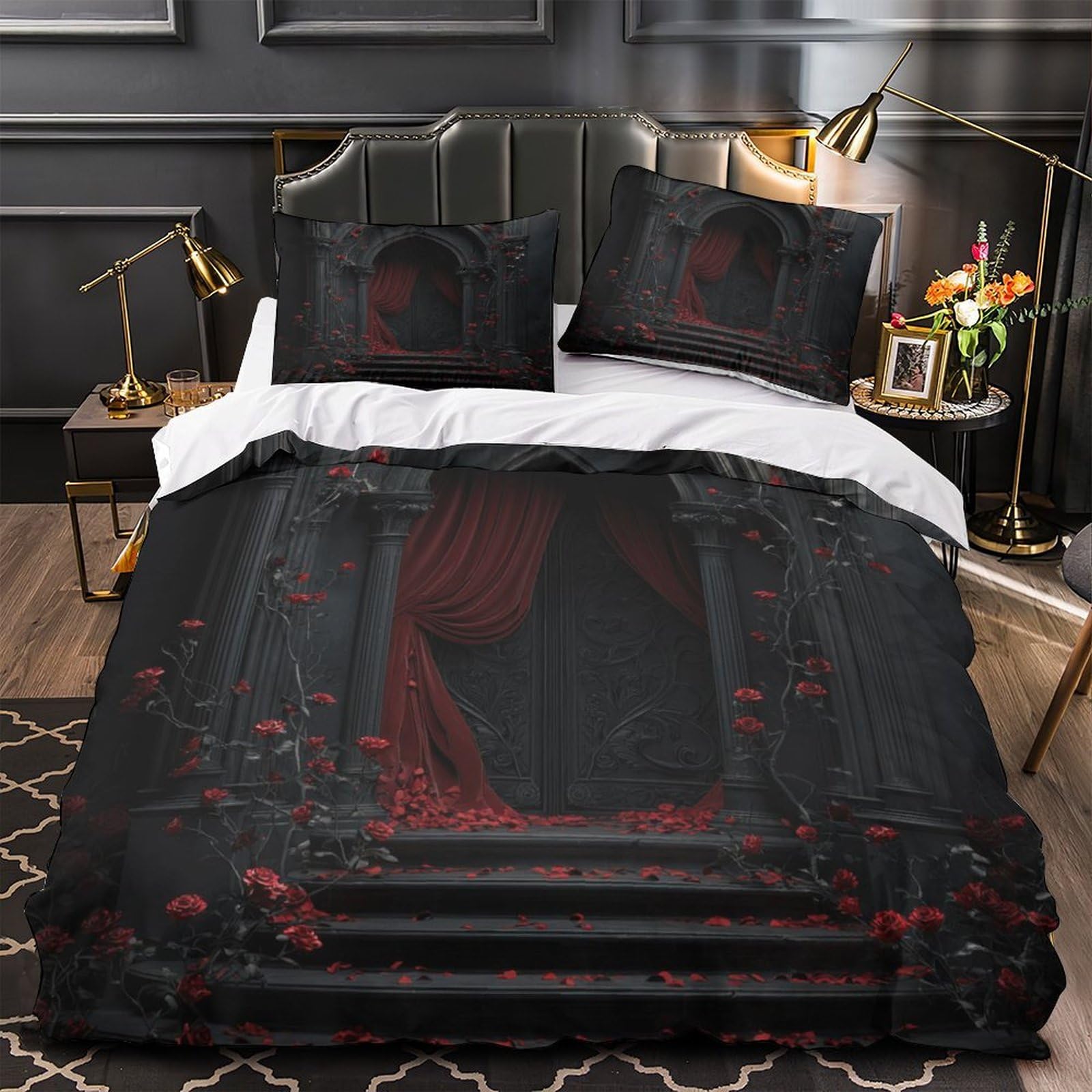 Housse de couette dark fantasy 3 pièces 220x240cm motif éclair 3D
