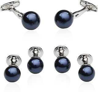 Men's Simulated Pearl Formal Set Cufflinks and Studs with Jewelry Presentation Box Cufflinks for Men Storage Travel Special Occasions Business Mens Cuff Link Dress Shirt