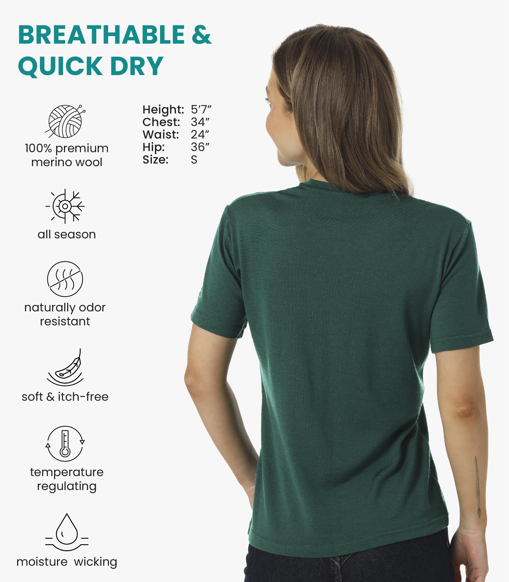Merino.tech Merino Wool T Shirt Women - 100% Merino Wool Base Layer Womens Short Sleeve Tee + Hiking Socks
