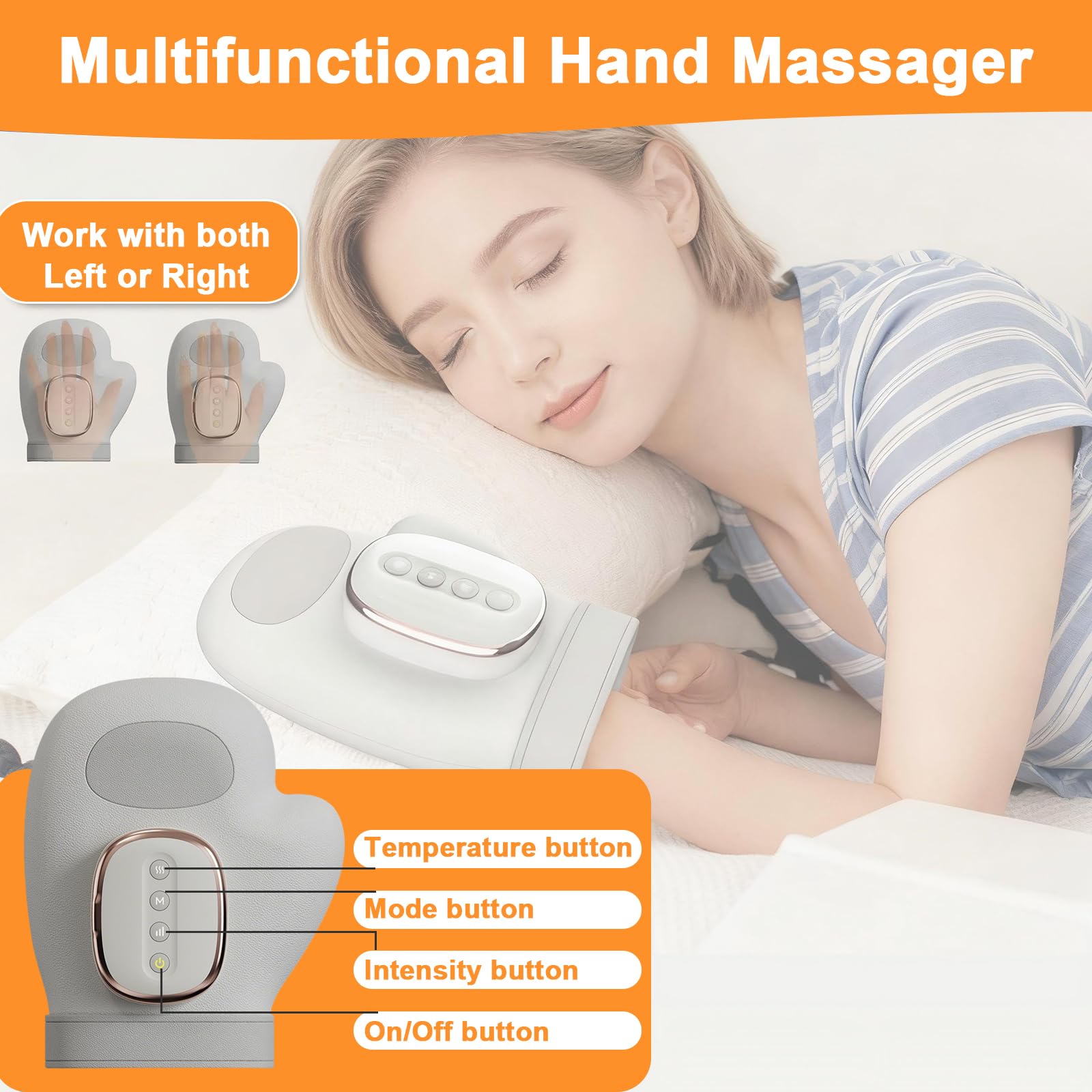 Masajeador de Manos Inteligente，Con Calor y Compresión de Aire, 3 Modos 5 Intensidades, Sin Cable para Confort y Relajación de Manos, Recargable Regalo