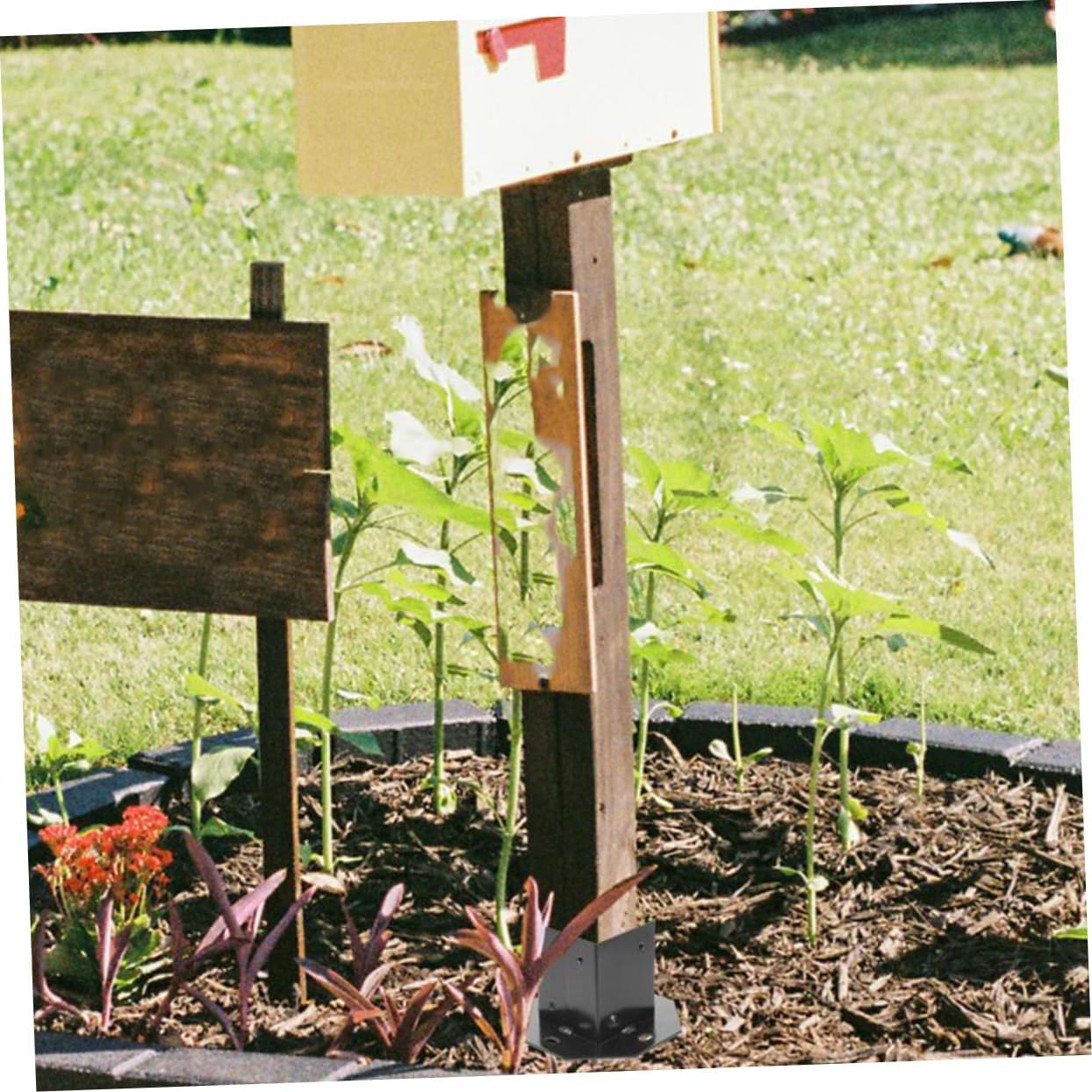 2pcs Heavy Duty Post Protectors for Mailbox and Fence Metal Deck Base Support for Porch Railing and Garden Easy Installation Smooth Edges