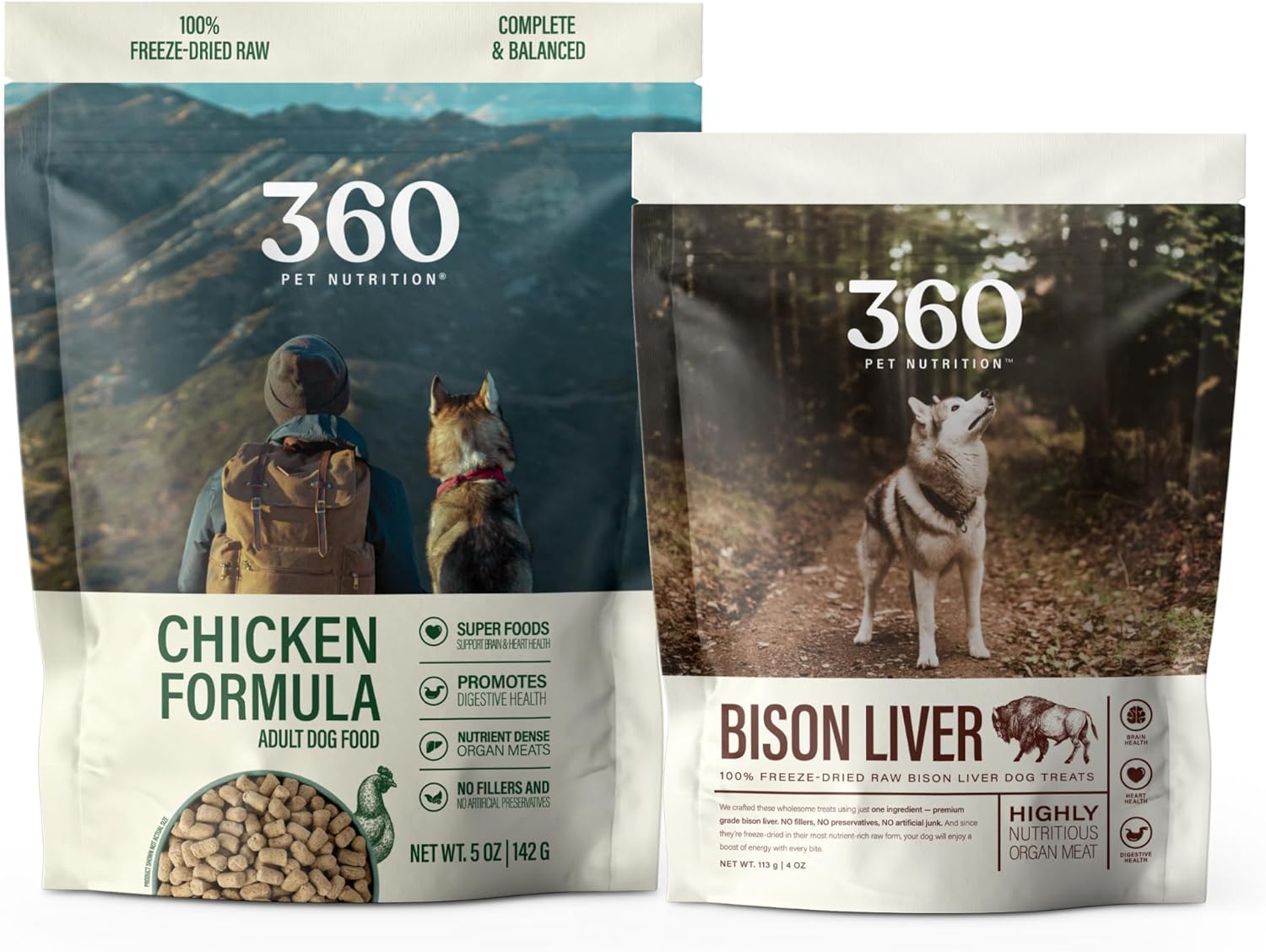 360 Pet Nutrition Freeze Dried Complete Meal Chicken and Freeze Dried Beef Liver Treats