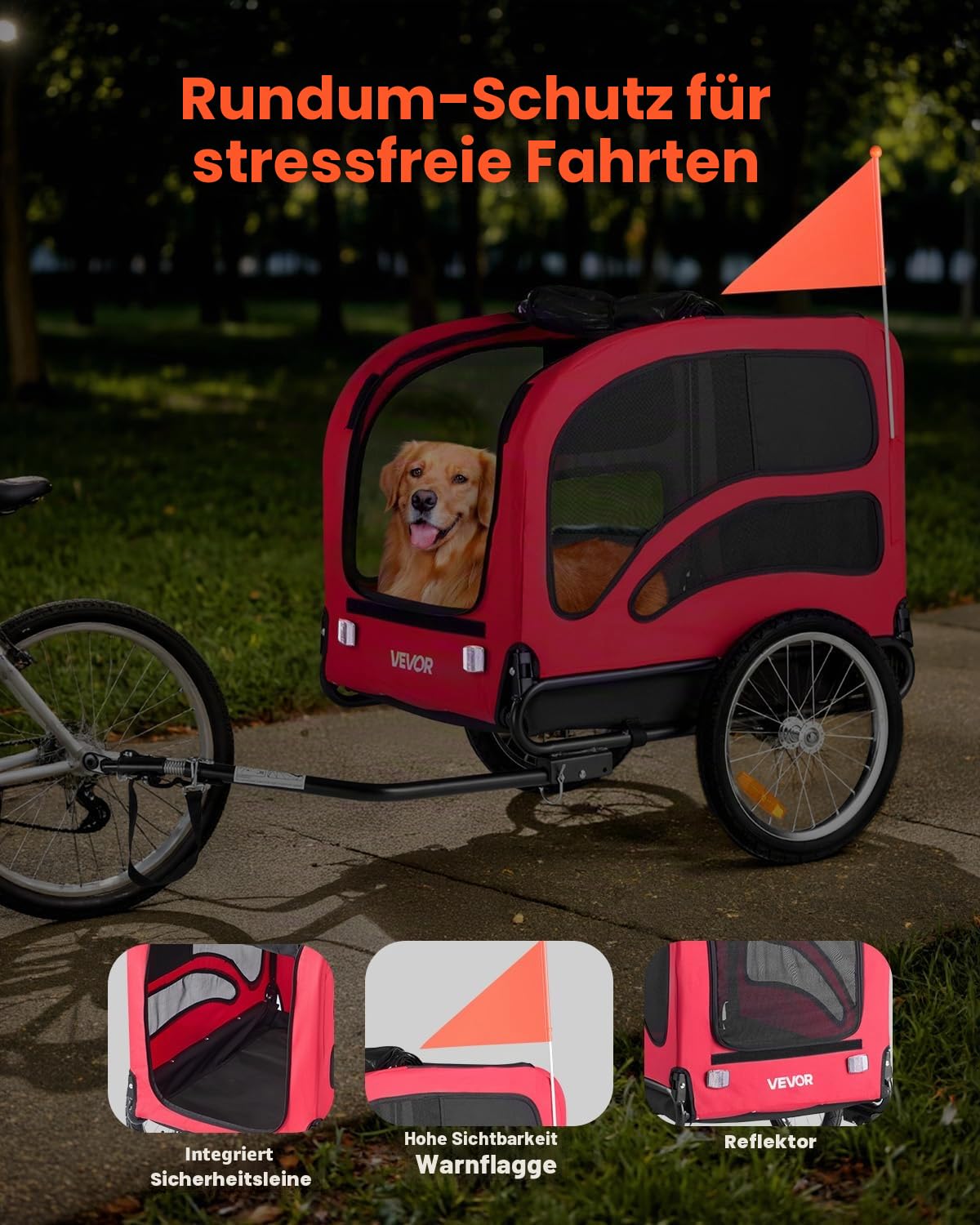 VEVOR Haustierwagen-Fahrradträger für kleine & große Hunde, klappbarer Rahmen mit Rädern