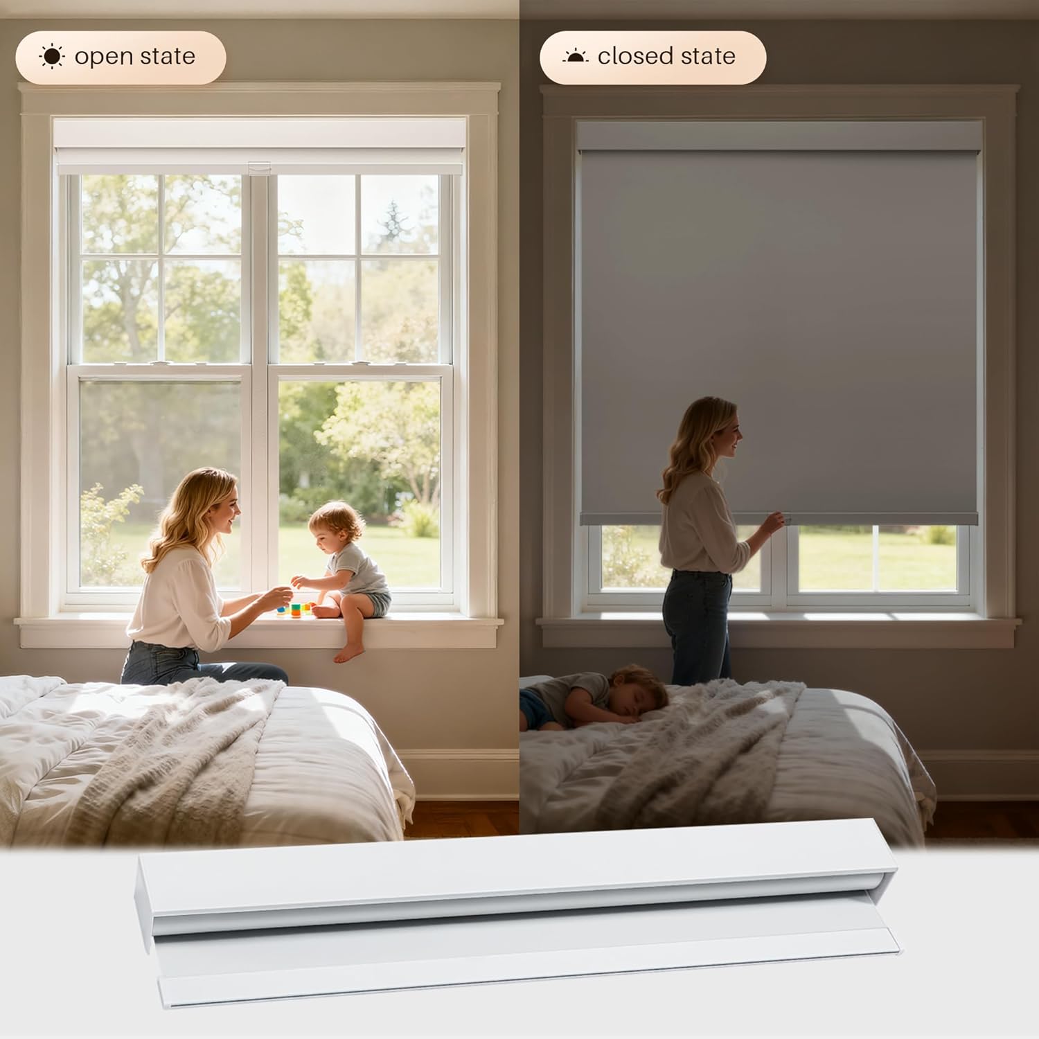 Cordless Blackout Roller Shades,Pull Down Free-Stop Window Roller Shades,Thermal Insulated Fabric,UV Protection,Blinds for Bedroom and Office (White, 23" W x 72" H)
