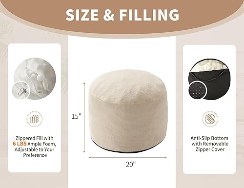 Miniatura 2 de Puf Otomano Reposapiés 20"x15" Reposapiés y Otomanos Pequeños con Relleno Crema Otomano Pequeño Beige Reposapiés Otomano Marfil Poofy Otomano