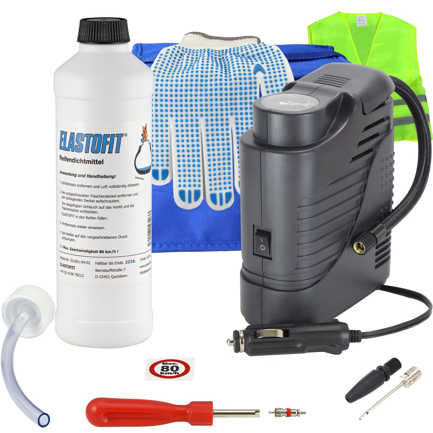 Reifenpannenset Compact Plus für alle PKW 12V Kompressor