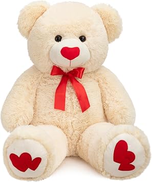 BEJOY Giant Teddy Bear 91cm Stuffed Animal Large Bear Plush with Red Heart | Big Teddy for Girlfriend and Kids Valentine's Day 36 inch Beige