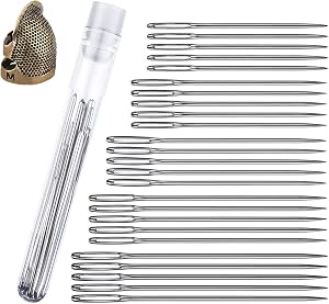 25 Pcs Large Eye Sewing Needles, 5 Sizes Embroidery Needles with Finger Protector Thimble, Handmade Stitching Needles Darning Needles Yarn Knitting Needles
